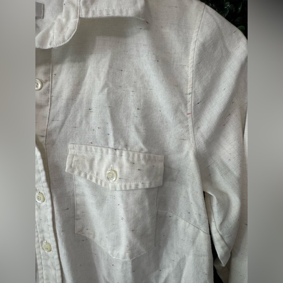 Like-new J. Crew White Half Button Shirt with Multicolor Speckles - Picture 2 of 8